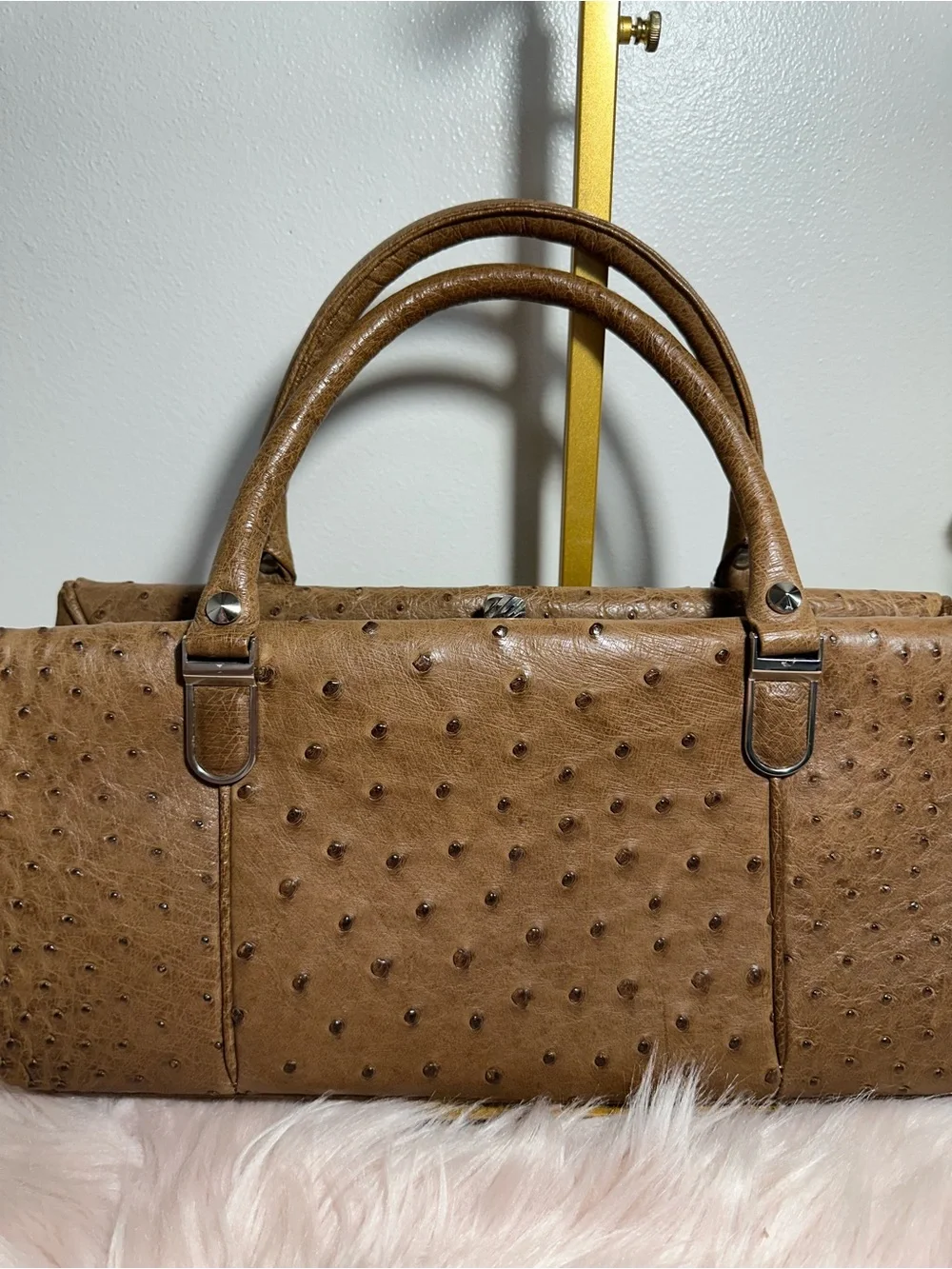 Ostrich Leather Top-Handle brown Bag